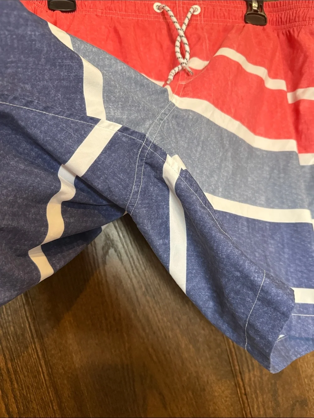 Maamgic Men's coral  and Blue Striped Swim Trunks XL